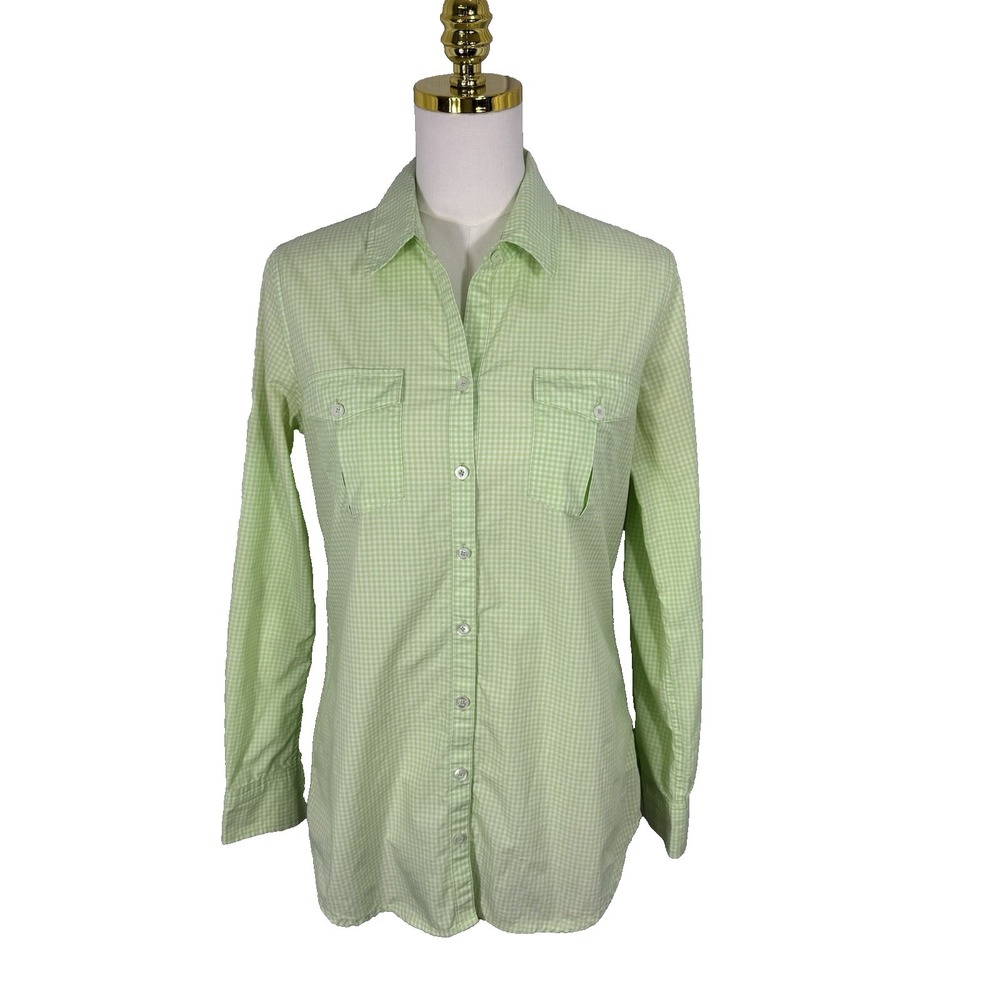 Lilly Pulitzer Checked Gingham Long Sleeve Button Down‎ Blouse Green White Small